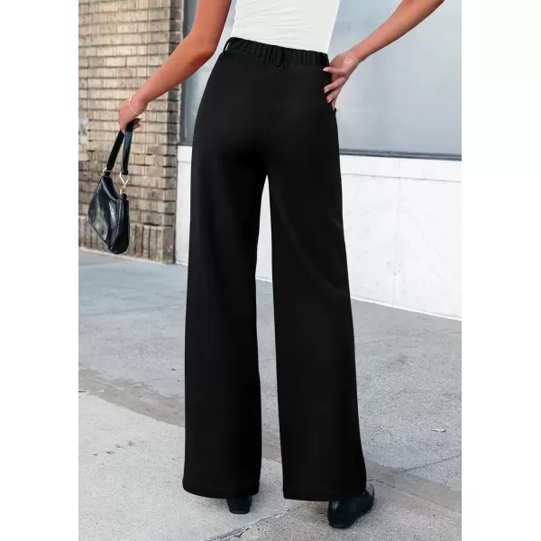 imagePRETTYGARDEN Womens Wide Leg Dress Pants Dressy Casual High Elastic Waisted Work Office Trousers Palazzo PantsBlack
