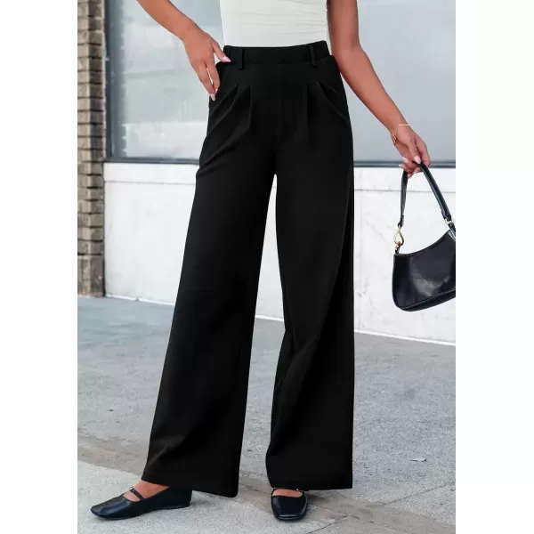 imagePRETTYGARDEN Womens Wide Leg Dress Pants Dressy Casual High Elastic Waisted Work Office Trousers Palazzo PantsBlack