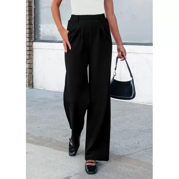 imagePRETTYGARDEN Womens Wide Leg Dress Pants Dressy Casual High Elastic Waisted Work Office Trousers Palazzo PantsBlack