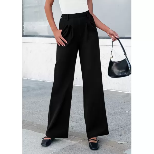 imagePRETTYGARDEN Womens Wide Leg Dress Pants Dressy Casual High Elastic Waisted Work Office Trousers Palazzo PantsBlack