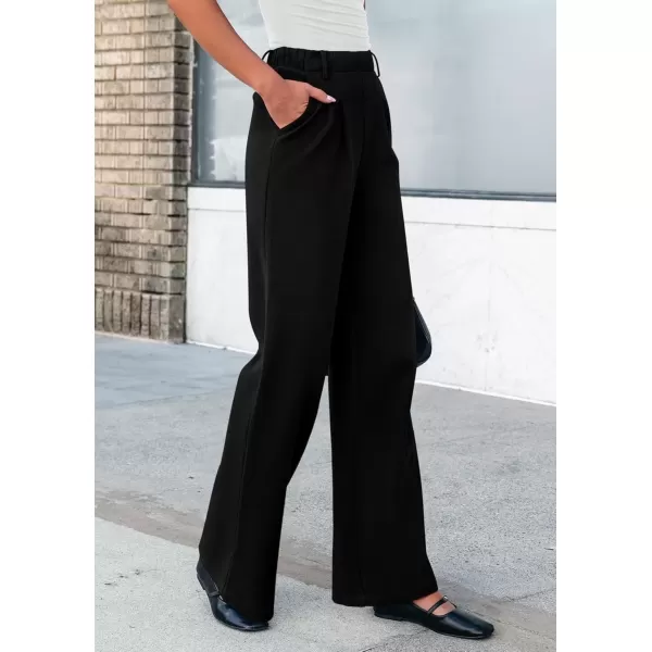 imagePRETTYGARDEN Womens Wide Leg Dress Pants Dressy Casual High Elastic Waisted Work Office Trousers Palazzo PantsBlack