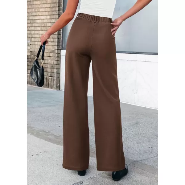 imagePRETTYGARDEN Womens Wide Leg Dress Pants Dressy Casual High Elastic Waisted Work Office Trousers Palazzo PantsCoffee