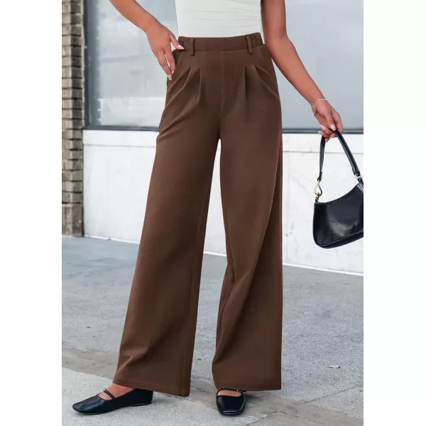 imagePRETTYGARDEN Womens Wide Leg Dress Pants Dressy Casual High Elastic Waisted Work Office Trousers Palazzo PantsCoffee