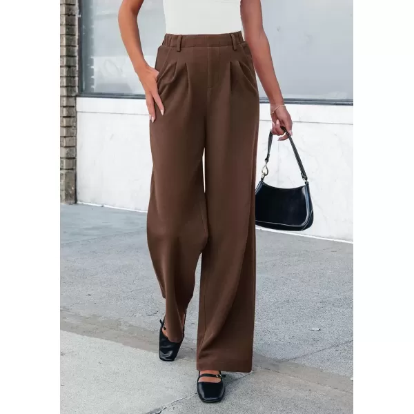 imagePRETTYGARDEN Womens Wide Leg Dress Pants Dressy Casual High Elastic Waisted Work Office Trousers Palazzo PantsCoffee
