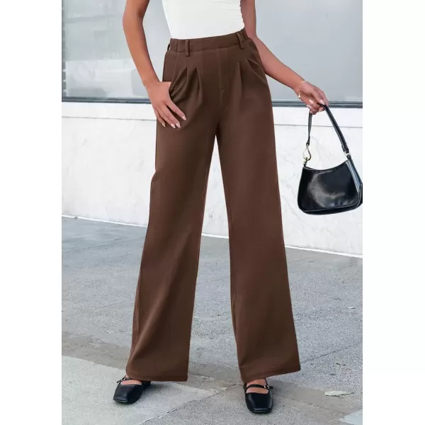 imagePRETTYGARDEN Womens Wide Leg Dress Pants Dressy Casual High Elastic Waisted Work Office Trousers Palazzo PantsCoffee