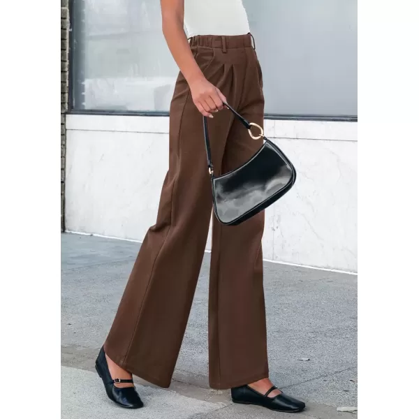 imagePRETTYGARDEN Womens Wide Leg Dress Pants Dressy Casual High Elastic Waisted Work Office Trousers Palazzo PantsCoffee