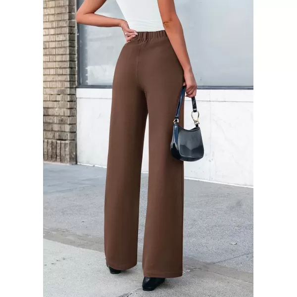 imagePRETTYGARDEN Womens Wide Leg Dress Pants Dressy Casual High Elastic Waisted Work Office Trousers Palazzo PantsCoffee