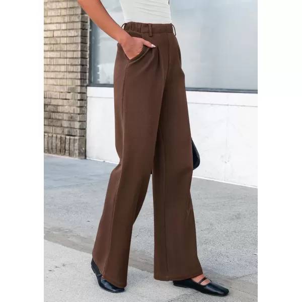 imagePRETTYGARDEN Womens Wide Leg Dress Pants Dressy Casual High Elastic Waisted Work Office Trousers Palazzo PantsCoffee