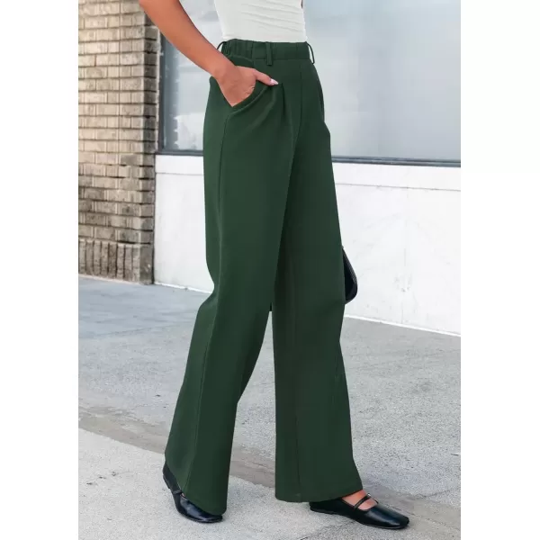imagePRETTYGARDEN Womens Wide Leg Dress Pants Dressy Casual High Elastic Waisted Work Office Trousers Palazzo PantsDark Green