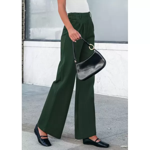 imagePRETTYGARDEN Womens Wide Leg Dress Pants Dressy Casual High Elastic Waisted Work Office Trousers Palazzo PantsDark Green