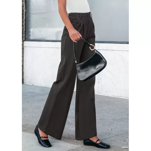 imagePRETTYGARDEN Womens Wide Leg Dress Pants Dressy Casual High Elastic Waisted Work Office Trousers Palazzo PantsDark Grey