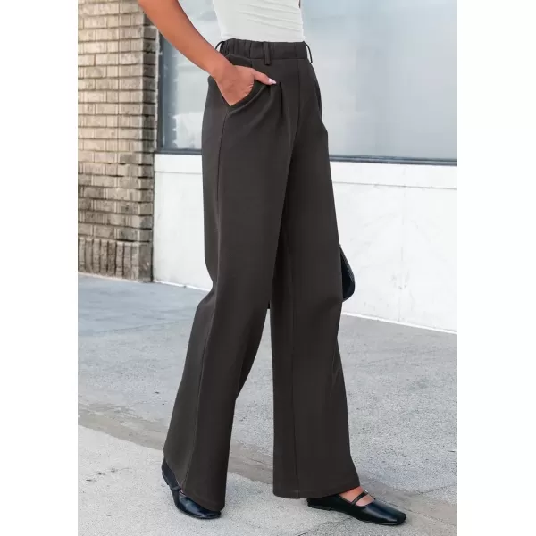 imagePRETTYGARDEN Womens Wide Leg Dress Pants Dressy Casual High Elastic Waisted Work Office Trousers Palazzo PantsDark Grey