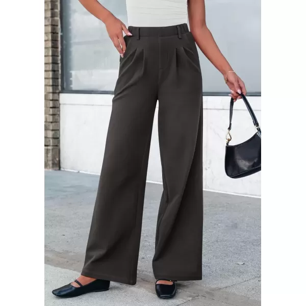 imagePRETTYGARDEN Womens Wide Leg Dress Pants Dressy Casual High Elastic Waisted Work Office Trousers Palazzo PantsDark Grey