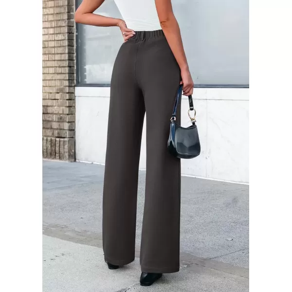 imagePRETTYGARDEN Womens Wide Leg Dress Pants Dressy Casual High Elastic Waisted Work Office Trousers Palazzo PantsDark Grey