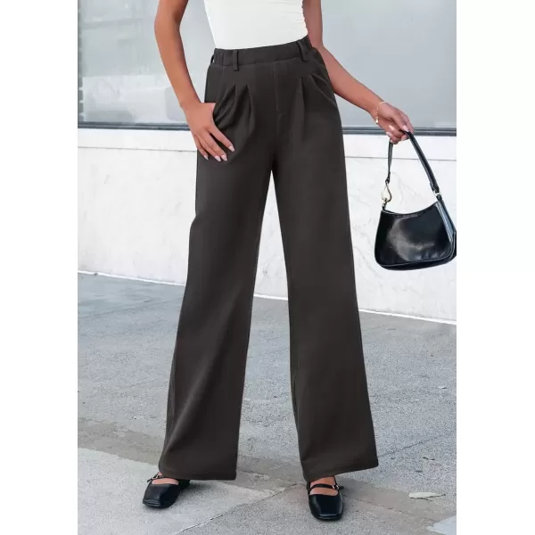 imagePRETTYGARDEN Womens Wide Leg Dress Pants Dressy Casual High Elastic Waisted Work Office Trousers Palazzo PantsDark Grey