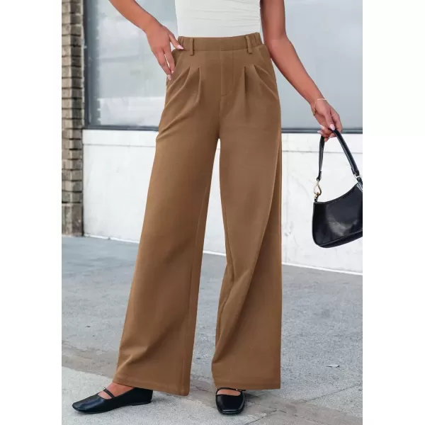 imagePRETTYGARDEN Womens Wide Leg Dress Pants Dressy Casual High Elastic Waisted Work Office Trousers Palazzo PantsKhaki