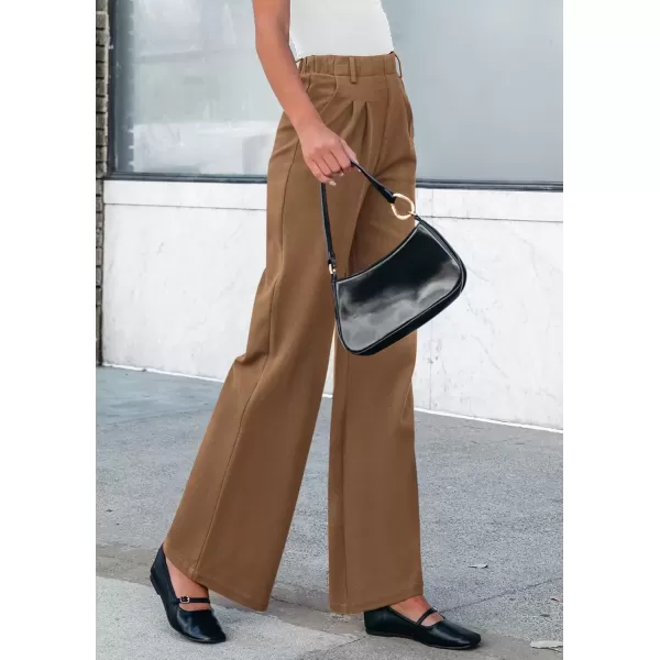 imagePRETTYGARDEN Womens Wide Leg Dress Pants Dressy Casual High Elastic Waisted Work Office Trousers Palazzo PantsKhaki