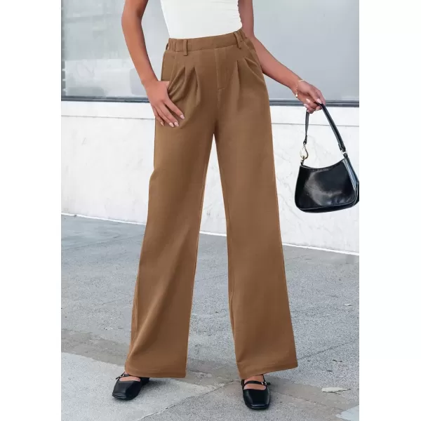 imagePRETTYGARDEN Womens Wide Leg Dress Pants Dressy Casual High Elastic Waisted Work Office Trousers Palazzo PantsKhaki