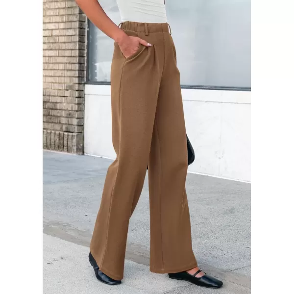 imagePRETTYGARDEN Womens Wide Leg Dress Pants Dressy Casual High Elastic Waisted Work Office Trousers Palazzo PantsKhaki