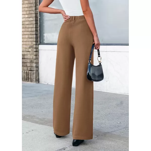 imagePRETTYGARDEN Womens Wide Leg Dress Pants Dressy Casual High Elastic Waisted Work Office Trousers Palazzo PantsKhaki