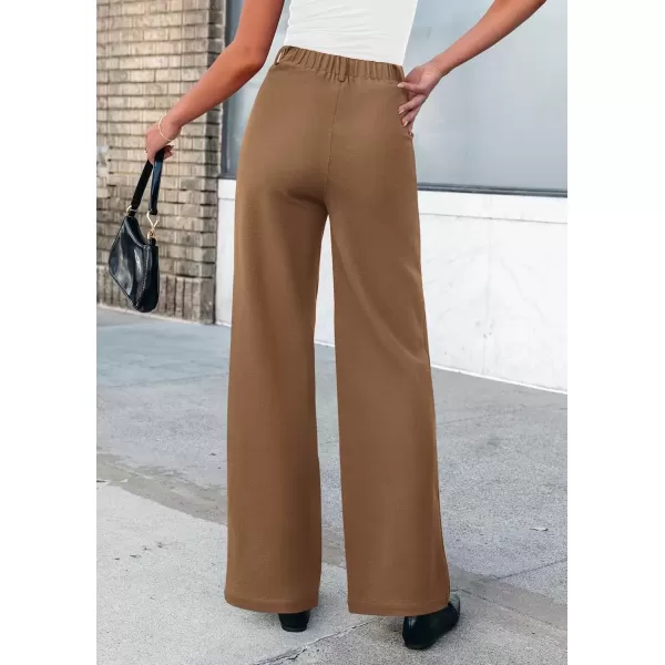 imagePRETTYGARDEN Womens Wide Leg Dress Pants Dressy Casual High Elastic Waisted Work Office Trousers Palazzo PantsKhaki