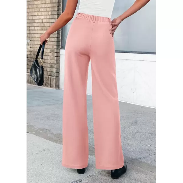 imagePRETTYGARDEN Womens Wide Leg Dress Pants Dressy Casual High Elastic Waisted Work Office Trousers Palazzo PantsPink