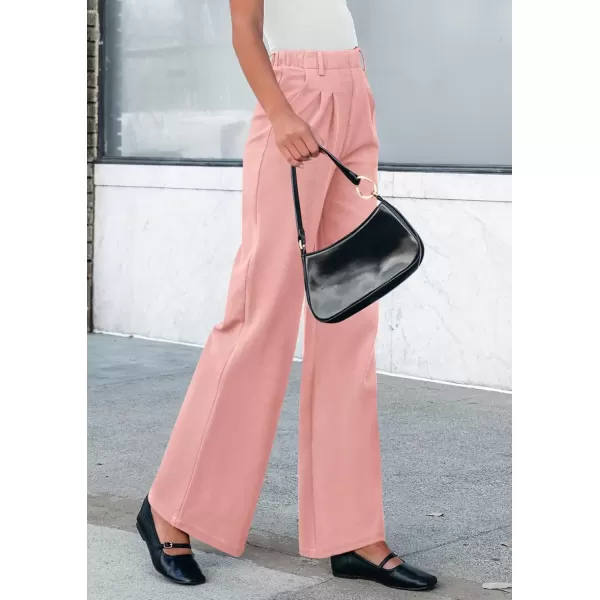 imagePRETTYGARDEN Womens Wide Leg Dress Pants Dressy Casual High Elastic Waisted Work Office Trousers Palazzo PantsPink