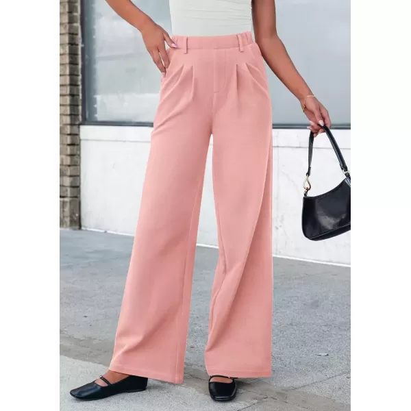 imagePRETTYGARDEN Womens Wide Leg Dress Pants Dressy Casual High Elastic Waisted Work Office Trousers Palazzo PantsPink