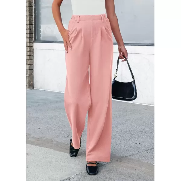 imagePRETTYGARDEN Womens Wide Leg Dress Pants Dressy Casual High Elastic Waisted Work Office Trousers Palazzo PantsPink