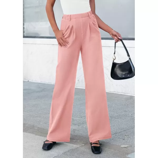 imagePRETTYGARDEN Womens Wide Leg Dress Pants Dressy Casual High Elastic Waisted Work Office Trousers Palazzo PantsPink