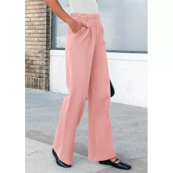 imagePRETTYGARDEN Womens Wide Leg Dress Pants Dressy Casual High Elastic Waisted Work Office Trousers Palazzo PantsPink