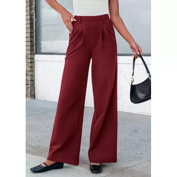 imagePRETTYGARDEN Womens Wide Leg Dress Pants Dressy Casual High Elastic Waisted Work Office Trousers Palazzo PantsWine Red