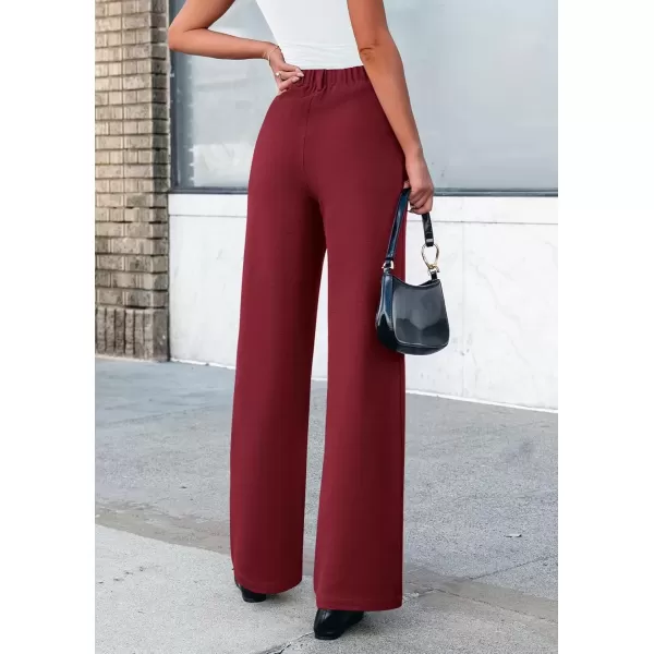 imagePRETTYGARDEN Womens Wide Leg Dress Pants Dressy Casual High Elastic Waisted Work Office Trousers Palazzo PantsWine Red