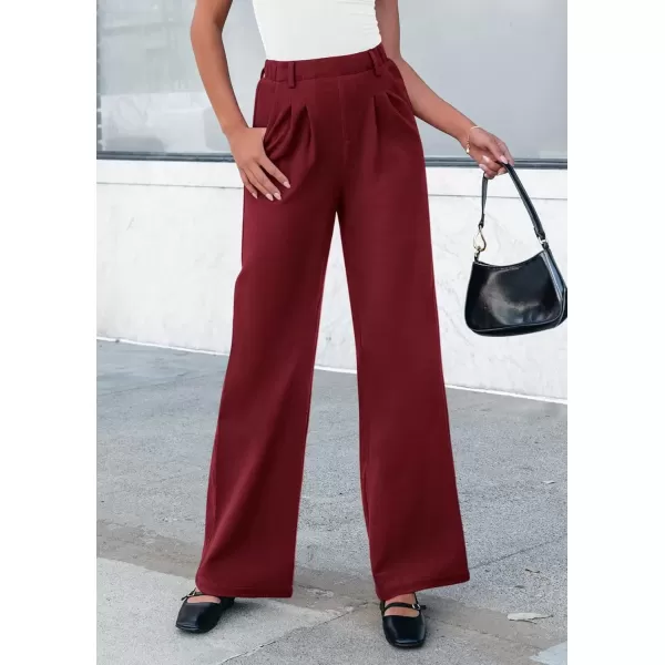 imagePRETTYGARDEN Womens Wide Leg Dress Pants Dressy Casual High Elastic Waisted Work Office Trousers Palazzo PantsWine Red