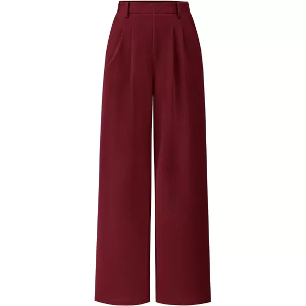 imagePRETTYGARDEN Womens Wide Leg Dress Pants Dressy Casual High Elastic Waisted Work Office Trousers Palazzo PantsWine Red