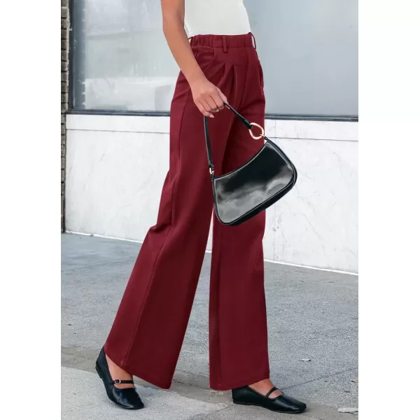 imagePRETTYGARDEN Womens Wide Leg Dress Pants Dressy Casual High Elastic Waisted Work Office Trousers Palazzo PantsWine Red