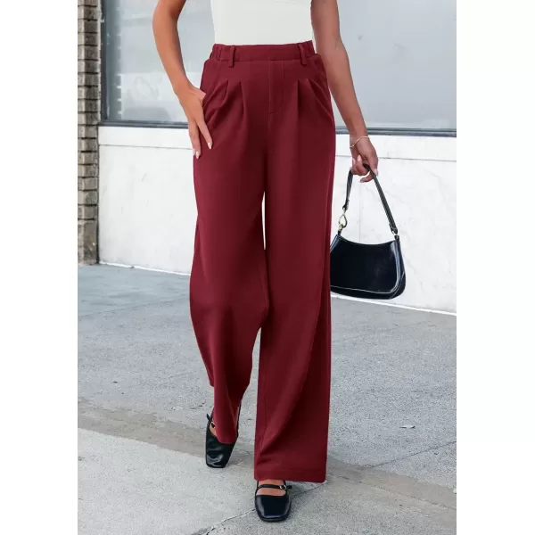 imagePRETTYGARDEN Womens Wide Leg Dress Pants Dressy Casual High Elastic Waisted Work Office Trousers Palazzo PantsWine Red
