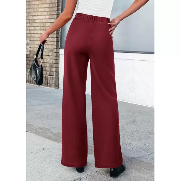 imagePRETTYGARDEN Womens Wide Leg Dress Pants Dressy Casual High Elastic Waisted Work Office Trousers Palazzo PantsWine Red