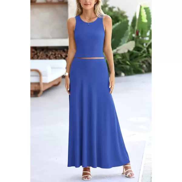 imagePRETTYGARDEN Womens 2 Piece Maxi Skirt Sets Casual Summer Knit Cropped Tank Top High Waisted Long Skirts OutfitBlue