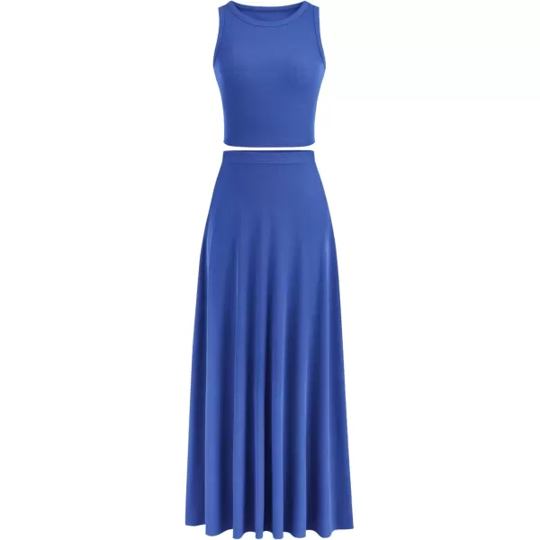 imagePRETTYGARDEN Womens 2 Piece Maxi Skirt Sets Casual Summer Knit Cropped Tank Top High Waisted Long Skirts OutfitBlue