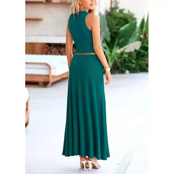 imagePRETTYGARDEN Womens 2 Piece Maxi Skirt Sets Casual Summer Knit Cropped Tank Top High Waisted Long Skirts OutfitBlue Green