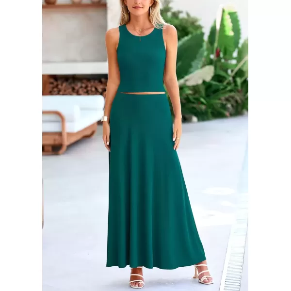 imagePRETTYGARDEN Womens 2 Piece Maxi Skirt Sets Casual Summer Knit Cropped Tank Top High Waisted Long Skirts OutfitBlue Green
