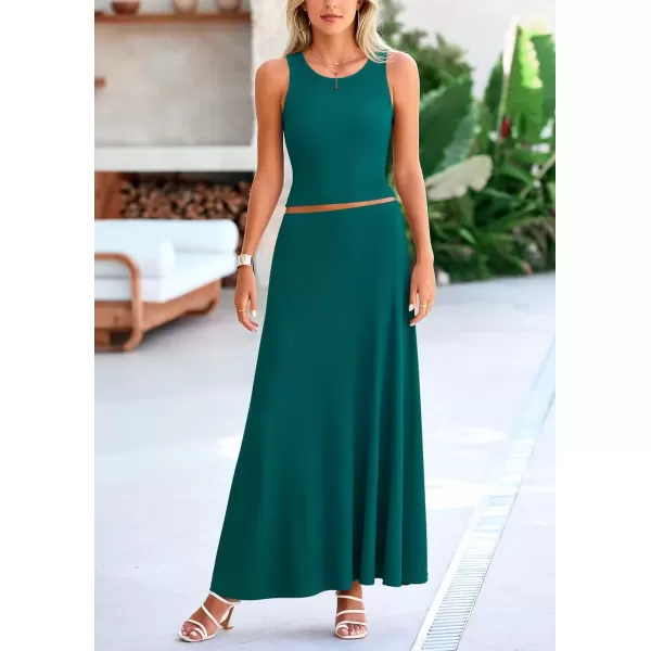 imagePRETTYGARDEN Womens 2 Piece Maxi Skirt Sets Casual Summer Knit Cropped Tank Top High Waisted Long Skirts OutfitBlue Green