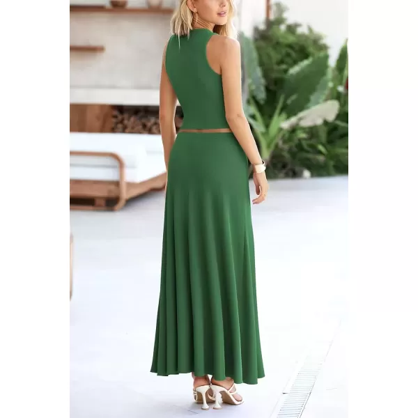 imagePRETTYGARDEN Womens 2 Piece Maxi Skirt Sets Casual Summer Knit Cropped Tank Top High Waisted Long Skirts OutfitGreen