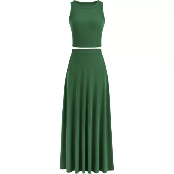 imagePRETTYGARDEN Womens 2 Piece Maxi Skirt Sets Casual Summer Knit Cropped Tank Top High Waisted Long Skirts OutfitGreen