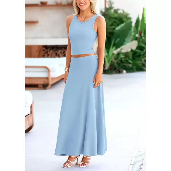 imagePRETTYGARDEN Womens 2 Piece Maxi Skirt Sets Casual Summer Knit Cropped Tank Top High Waisted Long Skirts OutfitLight Blue