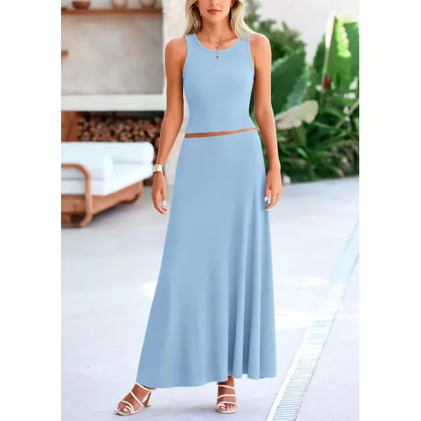 imagePRETTYGARDEN Womens 2 Piece Maxi Skirt Sets Casual Summer Knit Cropped Tank Top High Waisted Long Skirts OutfitLight Blue
