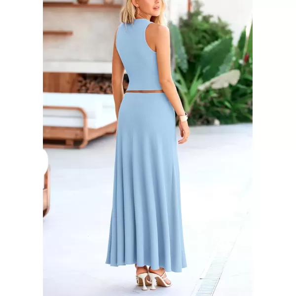 imagePRETTYGARDEN Womens 2 Piece Maxi Skirt Sets Casual Summer Knit Cropped Tank Top High Waisted Long Skirts OutfitLight Blue