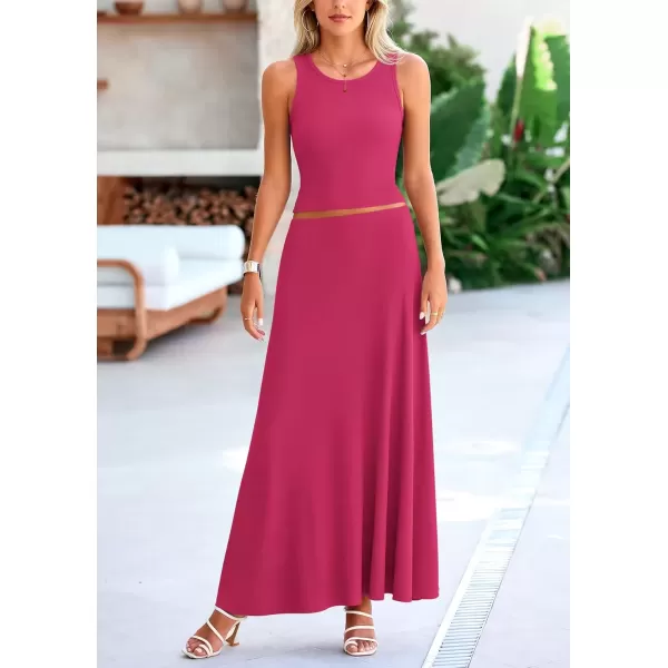 imagePRETTYGARDEN Womens 2 Piece Maxi Skirt Sets Casual Summer Knit Cropped Tank Top High Waisted Long Skirts OutfitRose Red