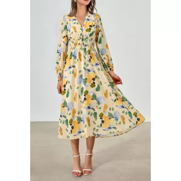 imagePRETTYGARDEN Womens 2024 Fall Boho Maxi Dress Casual Long Sleeve V Neck Printed Beach Long Flowy DressesGreen Floral
